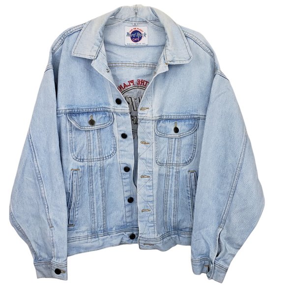 Las Vegas Hard Rock Cafe Save the Planet Light Wash Oversize Denim Jacket M - Picture 3 of 16